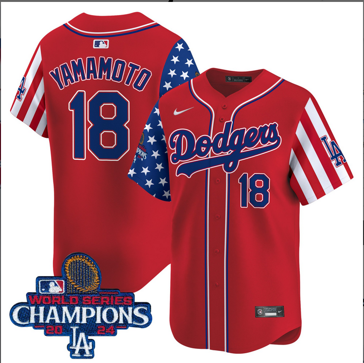 Men MLB Los Angeles Dodgers #18 Yamamoto American Style red 2024 World Series Champions  Limited Jersey->los angeles dodgers->MLB Jersey